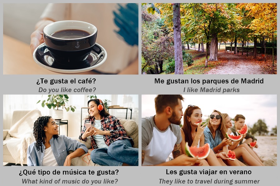 Ejemplos de uso cotidiano del verbo gustar.